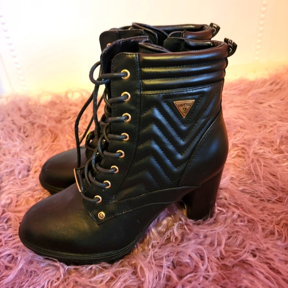 GUESS Manners Platform Heel Lace-Up Boots